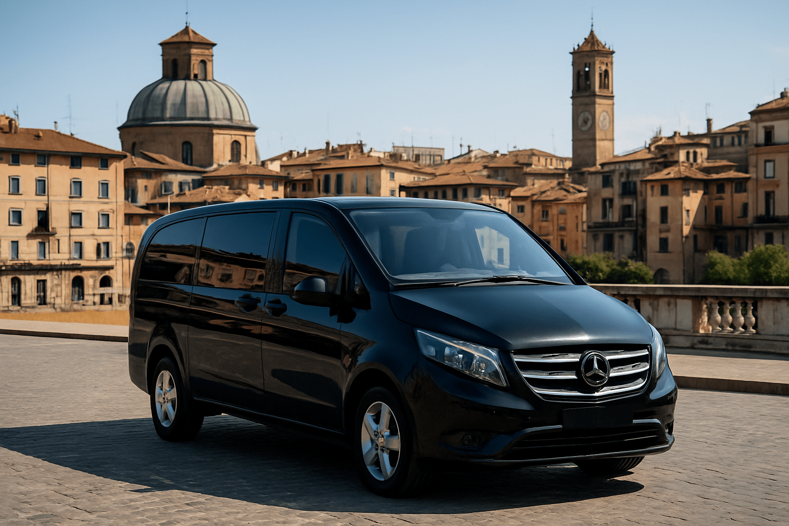 Черный фургон на итальянской улице-min